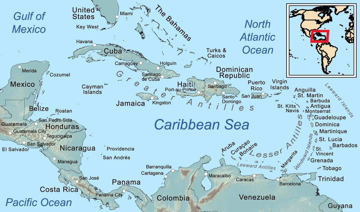 kort over Belize og de omkringliggende øer