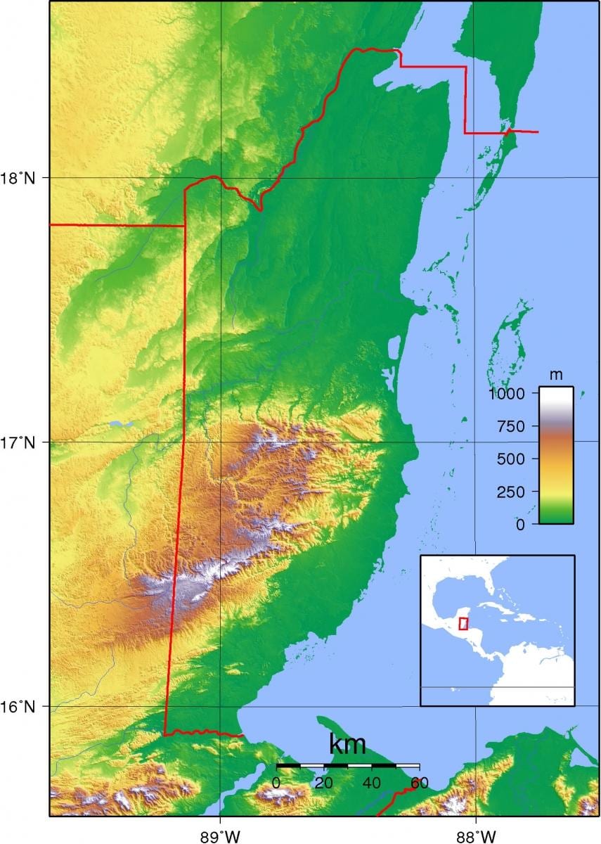 Kort over Belize højde 