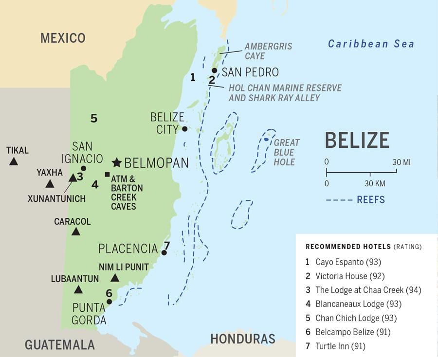 Kort over Belize strande