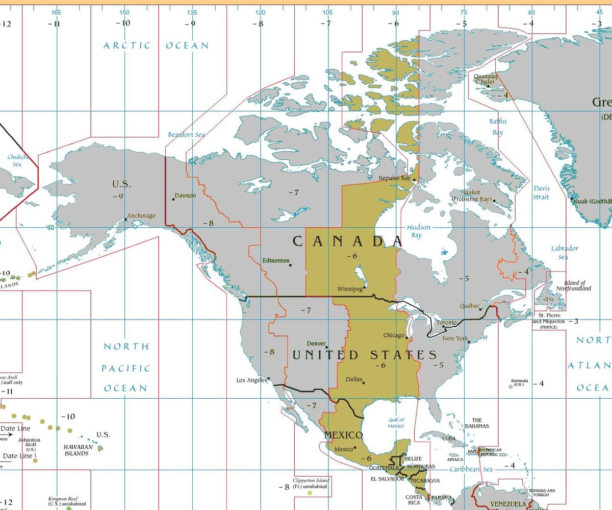Kort over Belize tidszone 
