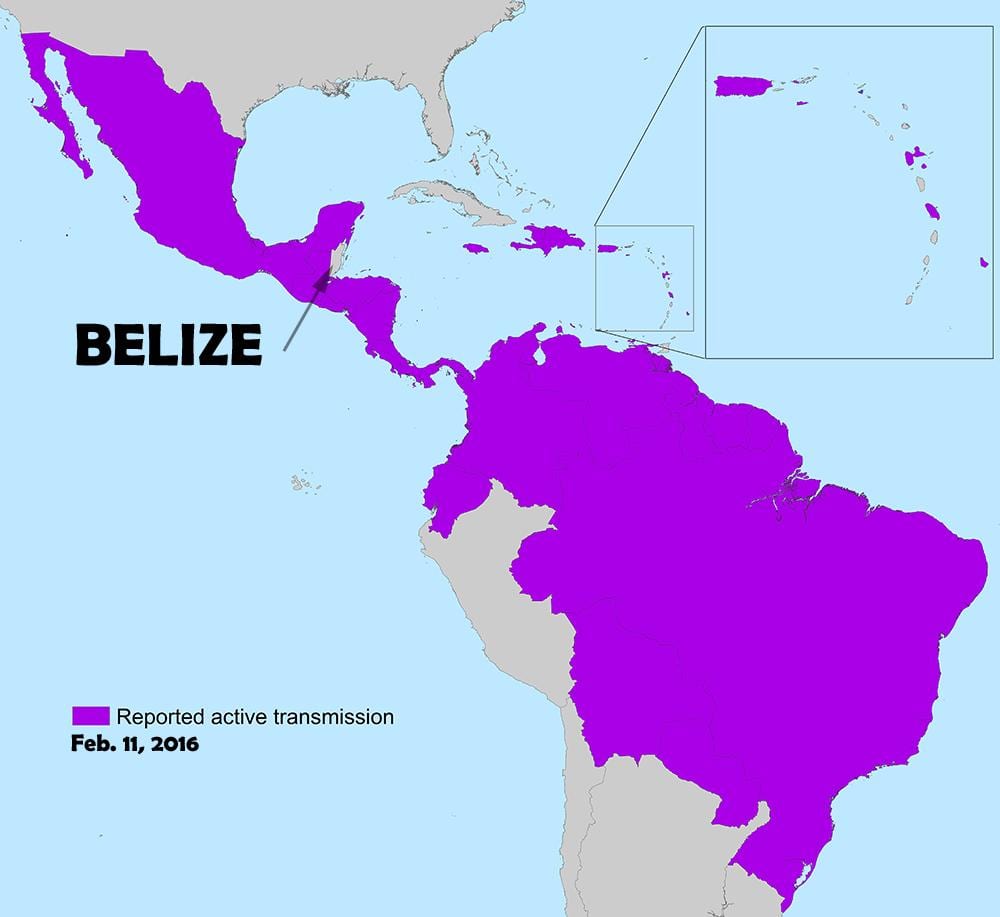 Kort over Belize zika