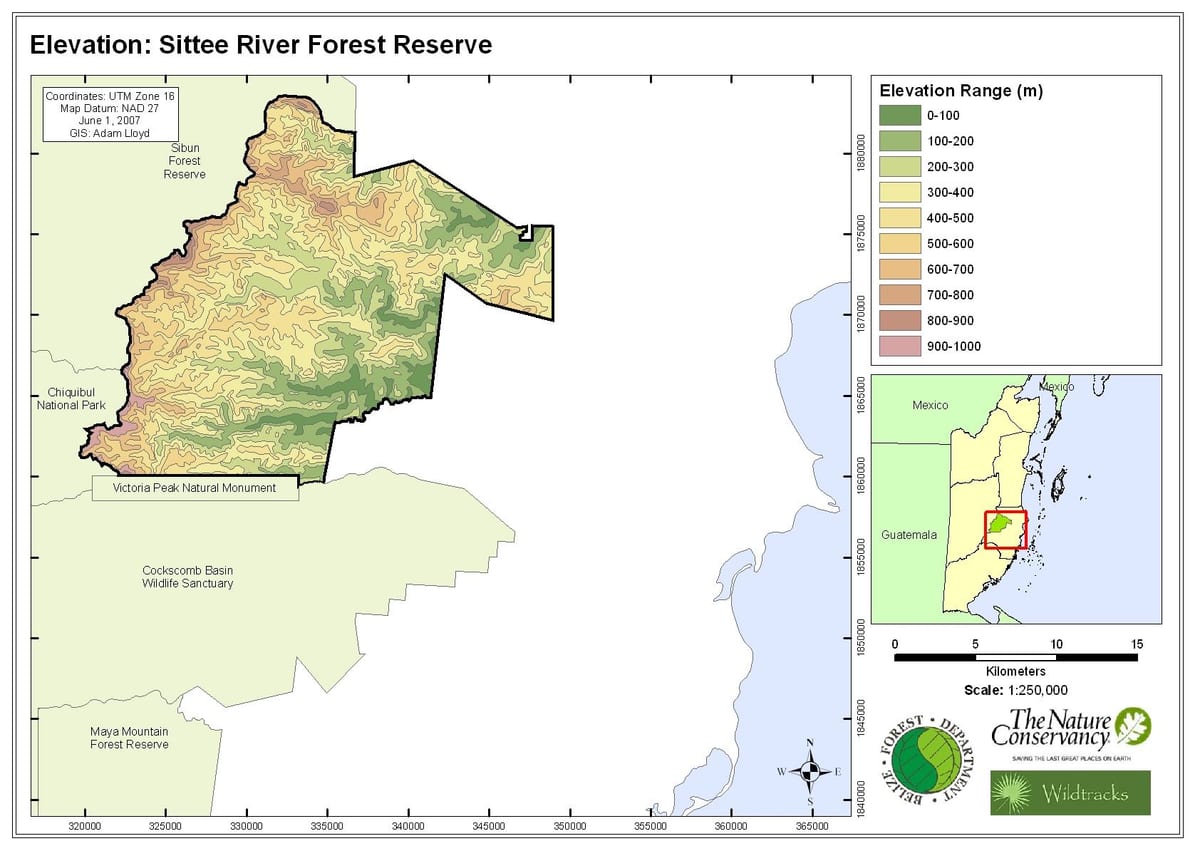 Kort over sittee Belize-floden