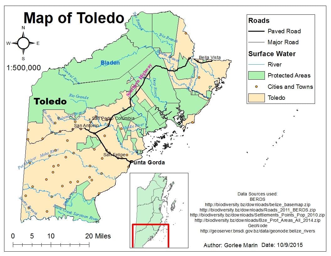 kort over toledo distrikt Belize