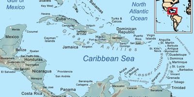 Kort over Belize og de omkringliggende øer