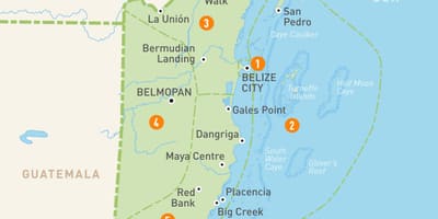 Kort over Belize og de omkringliggende lande